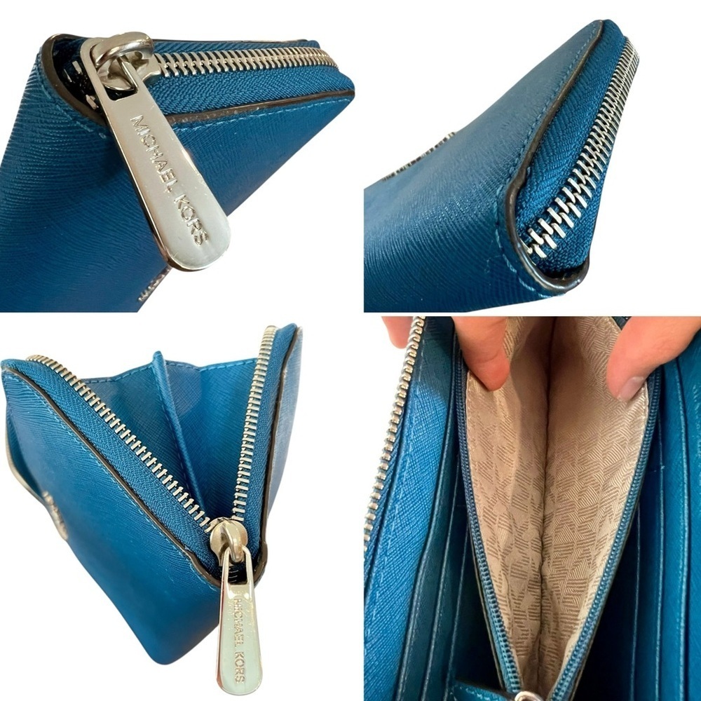 Michael Kors Jet Set Blue Long Leather Zip Around Wallet - Picture 7 of 7